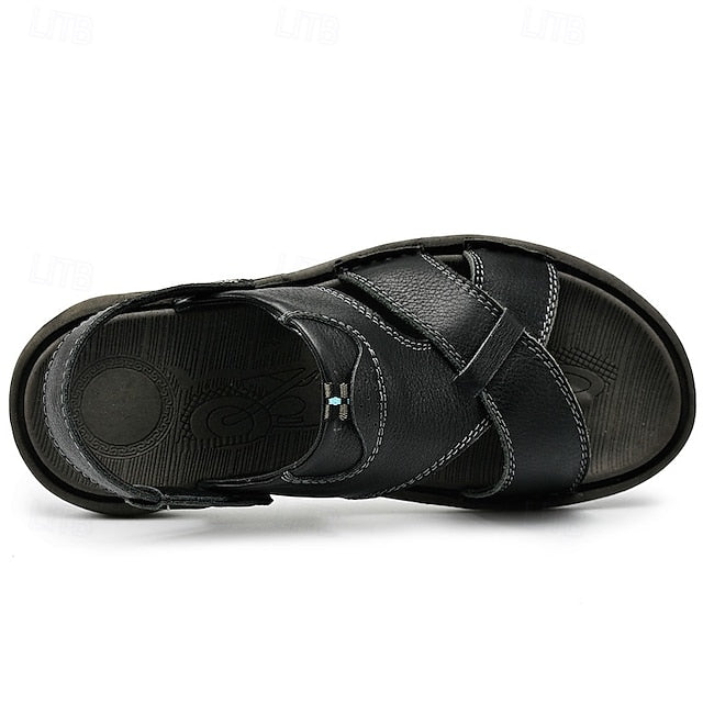 Men's Faux Leather Casual Sandals with Cross Strap and Hook-and-Loop Closure - 59 Monday