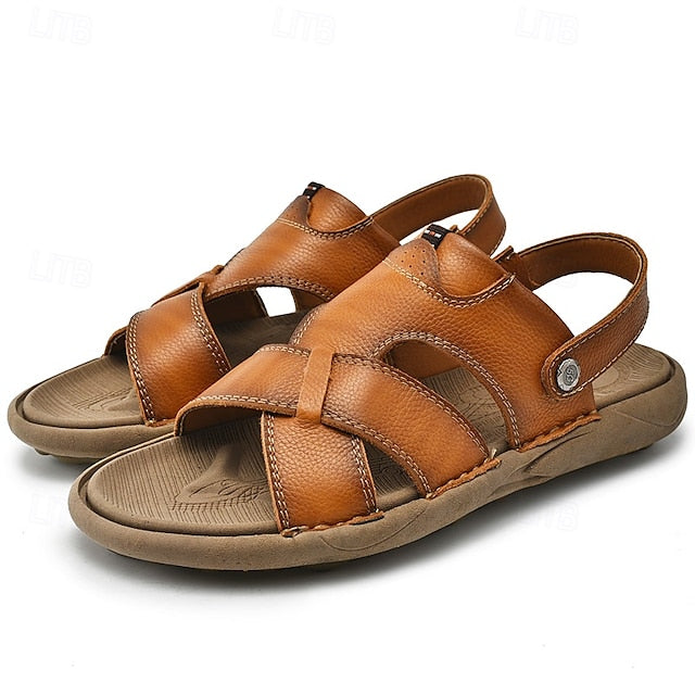Men's Faux Leather Casual Sandals with Cross Strap and Hook-and-Loop Closure - 59 Monday