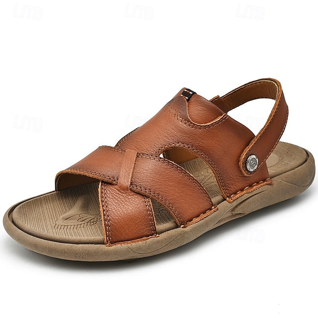 Men's Faux Leather Casual Sandals with Cross Strap and Hook-and-Loop Closure - 59 Monday