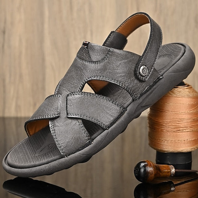 Men's Faux Leather Casual Sandals with Cross Strap and Hook-and-Loop Closure - 59 Monday