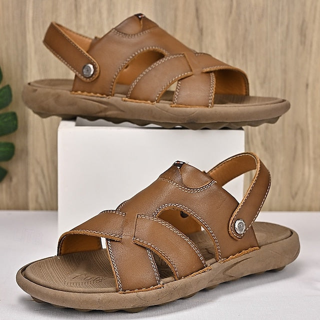 Men's Faux Leather Casual Sandals with Cross Strap and Hook-and-Loop Closure - 59 Monday