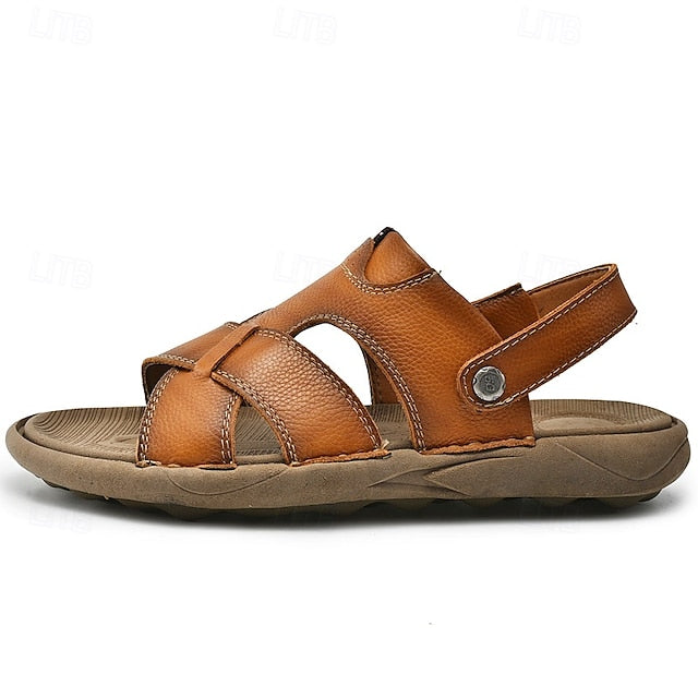 Men's Faux Leather Casual Sandals with Cross Strap and Hook-and-Loop Closure - 59 Monday