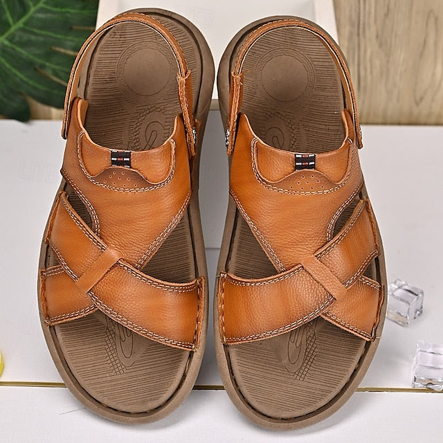 Men's Faux Leather Casual Sandals with Cross Strap and Hook-and-Loop Closure - 59 Monday