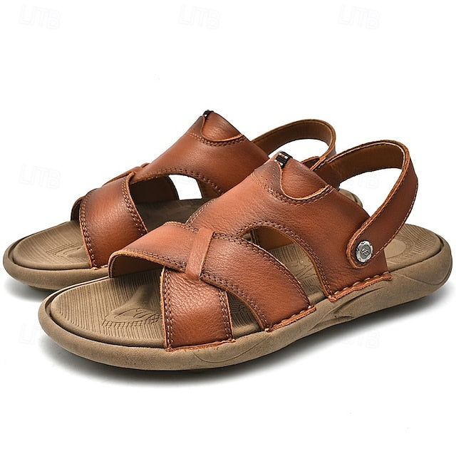 Men's Faux Leather Casual Sandals with Cross Strap and Hook-and-Loop Closure - 59 Monday