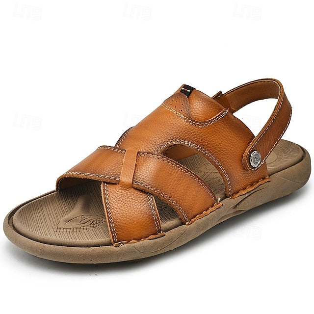 Men's Faux Leather Casual Sandals with Cross Strap and Hook-and-Loop Closure - 59 Monday