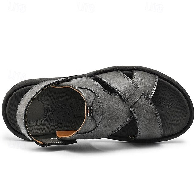 Men's Faux Leather Casual Sandals with Cross Strap and Hook-and-Loop Closure - 59 Monday