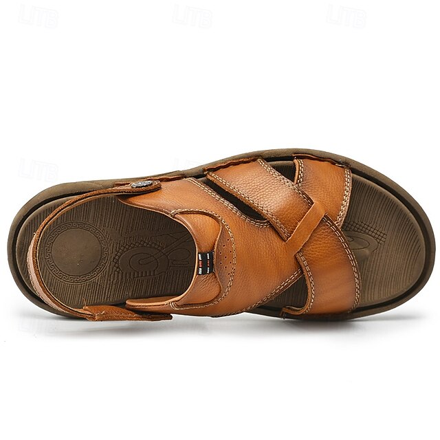 Men's Faux Leather Casual Sandals with Cross Strap and Hook-and-Loop Closure - 59 Monday