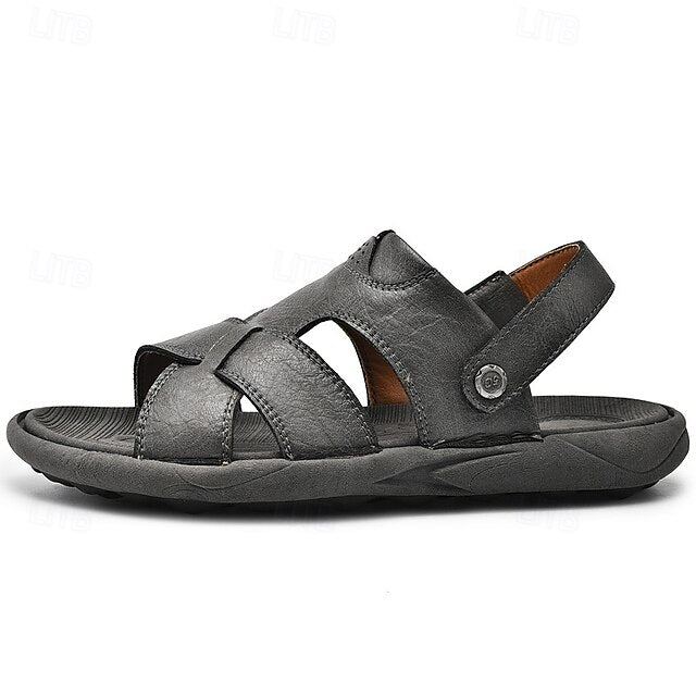 Men's Faux Leather Casual Sandals with Cross Strap and Hook-and-Loop Closure - 59 Monday