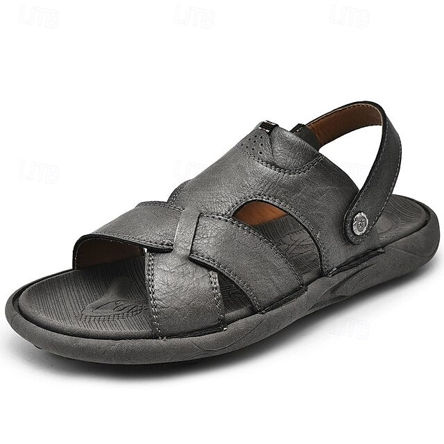 Men's Faux Leather Casual Sandals with Cross Strap and Hook-and-Loop Closure - 59 Monday