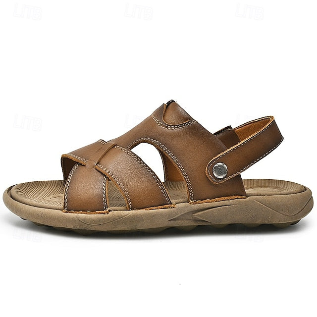 Men's Faux Leather Casual Sandals with Cross Strap and Hook-and-Loop Closure - 59 Monday