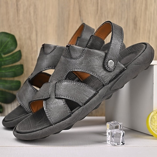 Men's Faux Leather Casual Sandals with Cross Strap and Hook-and-Loop Closure - 59 Monday