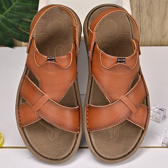 Men's Faux Leather Casual Sandals with Cross Strap and Hook-and-Loop Closure - 59 Monday