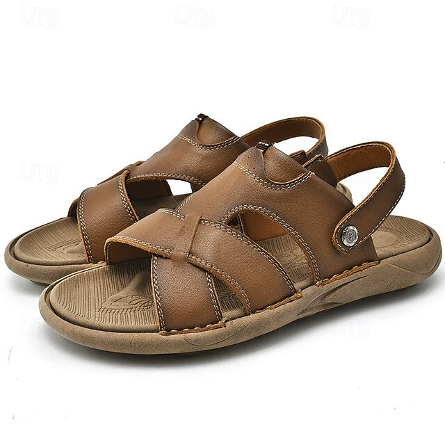 Men's Faux Leather Casual Sandals with Cross Strap and Hook-and-Loop Closure - 59 Monday