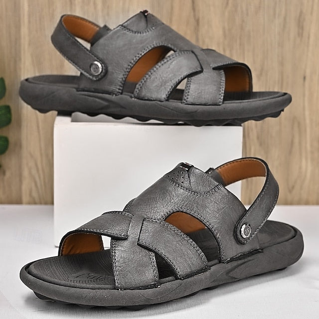 Men's Faux Leather Casual Sandals with Cross Strap and Hook-and-Loop Closure - 59 Monday