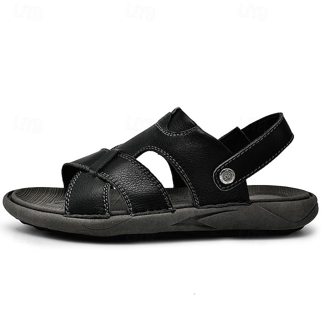 Men's Faux Leather Casual Sandals with Cross Strap and Hook-and-Loop Closure - 59 Monday