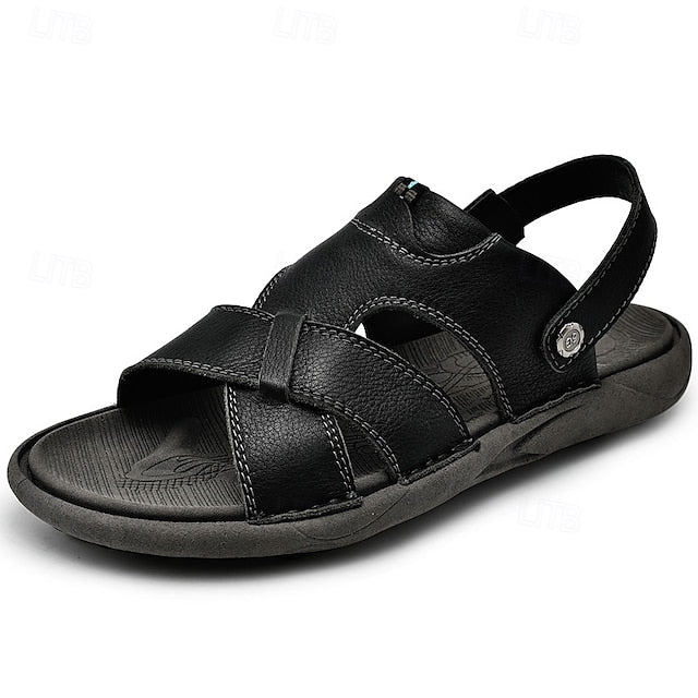Men's Faux Leather Casual Sandals with Cross Strap and Hook-and-Loop Closure - 59 Monday