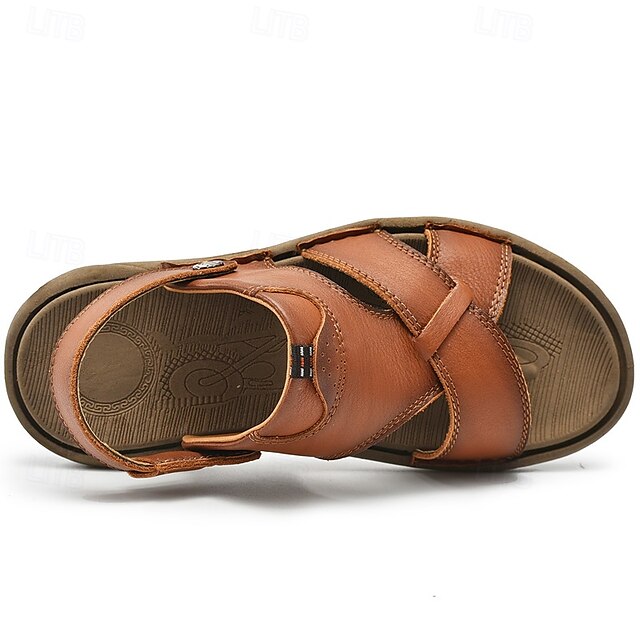 Men's Faux Leather Casual Sandals with Cross Strap and Hook-and-Loop Closure - 59 Monday