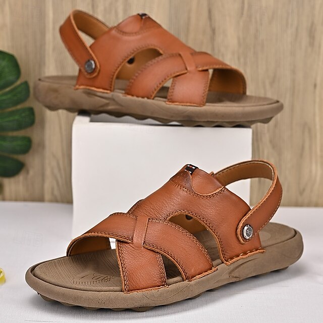Men's Faux Leather Casual Sandals with Cross Strap and Hook-and-Loop Closure - 59 Monday