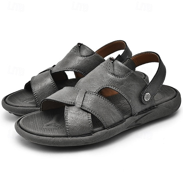 Men's Faux Leather Casual Sandals with Cross Strap and Hook-and-Loop Closure - 59 Monday