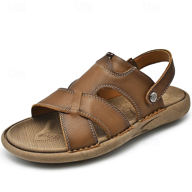 Men's Faux Leather Casual Sandals with Cross Strap and Hook-and-Loop Closure - 59 Monday