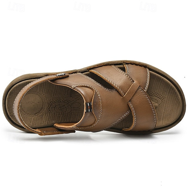 Men's Faux Leather Casual Sandals with Cross Strap and Hook-and-Loop Closure - 59 Monday