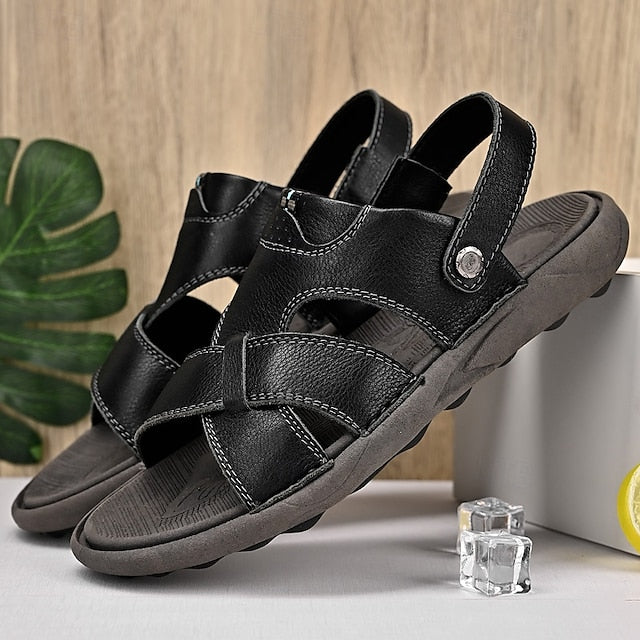 Men's Faux Leather Casual Sandals with Cross Strap and Hook-and-Loop Closure - 59 Monday