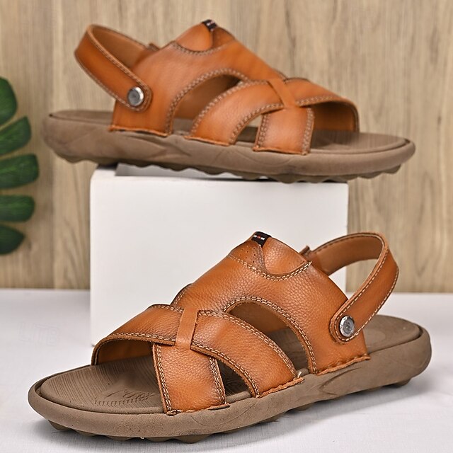 Men's Faux Leather Casual Sandals with Cross Strap and Hook-and-Loop Closure - 59 Monday