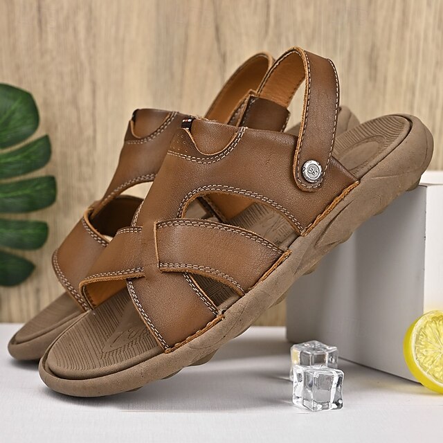 Men's Faux Leather Casual Sandals with Cross Strap and Hook-and-Loop Closure - 59 Monday