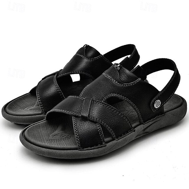 Men's Faux Leather Casual Sandals with Cross Strap and Hook-and-Loop Closure - 59 Monday