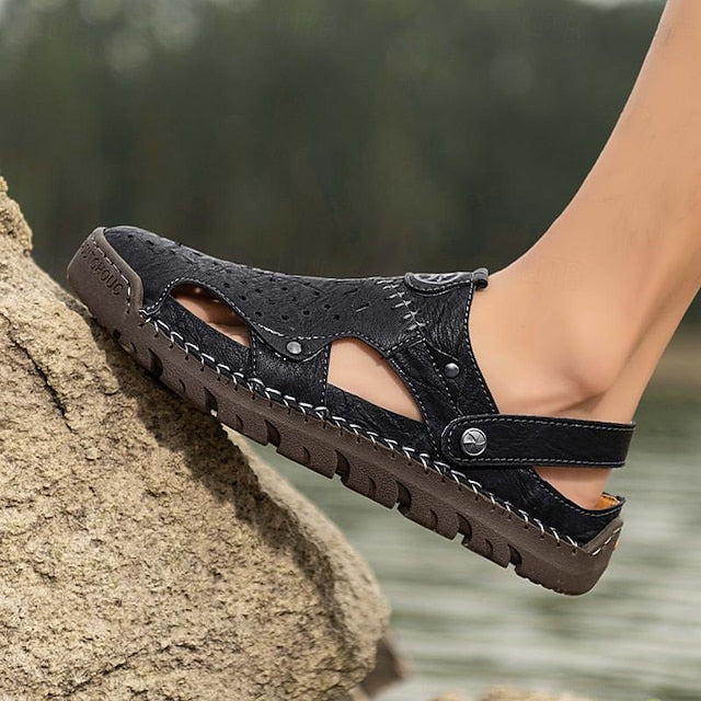 Men's Handmade Leather Closed-Toe Sandals for Casual Daily Comfort - 59 Monday