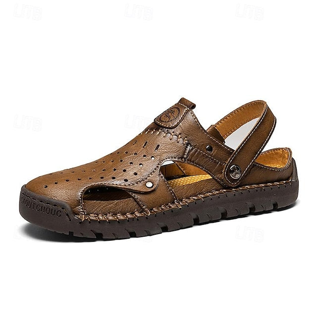 Men's Handmade Leather Closed-Toe Sandals for Casual Daily Comfort - 59 Monday