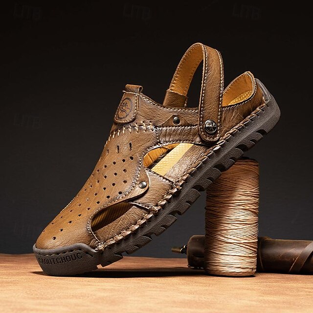 Men's Handmade Leather Closed-Toe Sandals for Casual Daily Comfort - 59 Monday