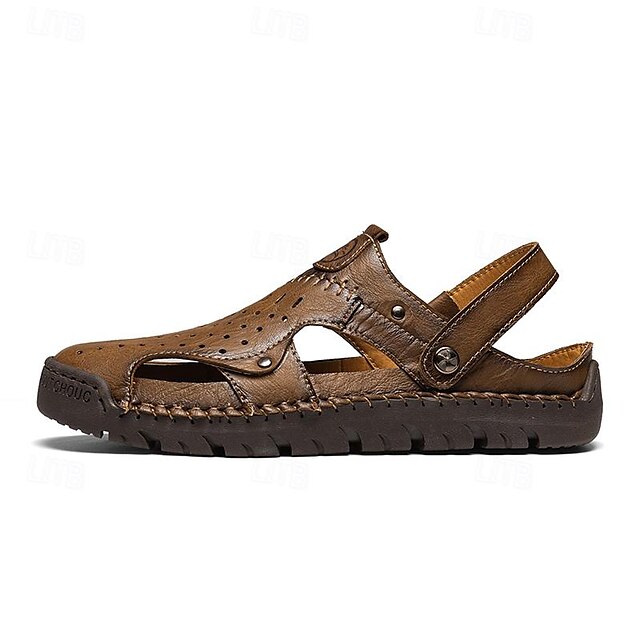 Men's Handmade Leather Closed-Toe Sandals for Casual Daily Comfort - 59 Monday