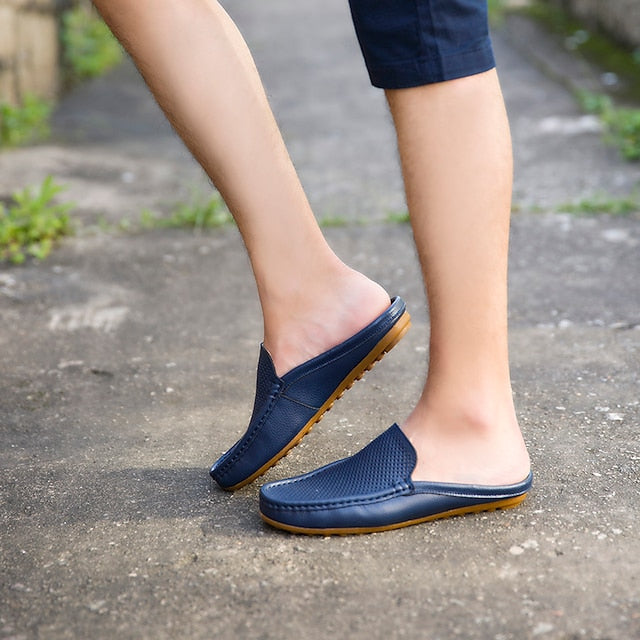 Men's Leather Moccasin Outdoor Slippers with Breathable Cowhide Design - 59 Monday