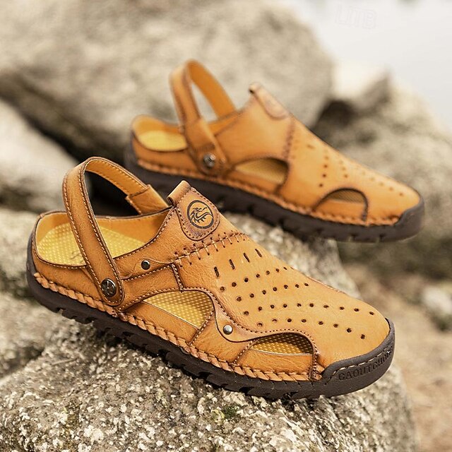Men's Handmade Leather Closed-Toe Sandals for Casual Daily Comfort - 59 Monday