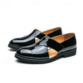 Men's Black Patent Leather Slip-On Loafers with Cross Strap for Formal - 59 Monday