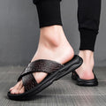 Men's Black Crocodile Pattern Slide Sandals with Non-Slip Cross Strap - 59 Monday