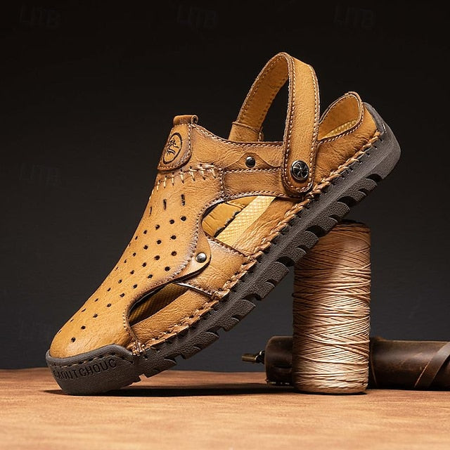 Men's Handmade Leather Closed-Toe Sandals for Casual Daily Comfort - 59 Monday