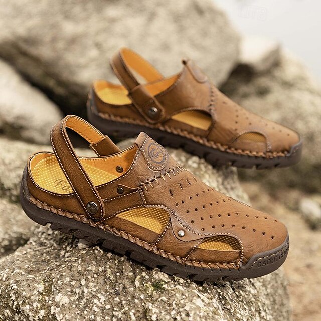 Men's Handmade Leather Closed-Toe Sandals for Casual Daily Comfort - 59 Monday