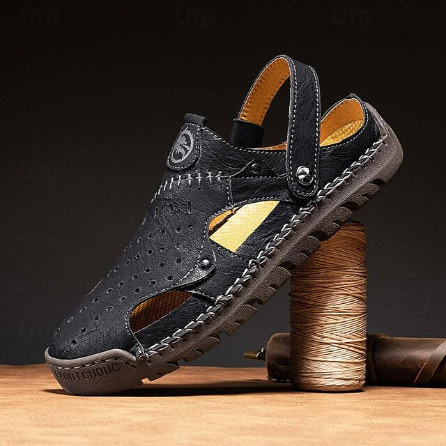 Men's Handmade Leather Closed-Toe Sandals for Casual Daily Comfort - 59 Monday