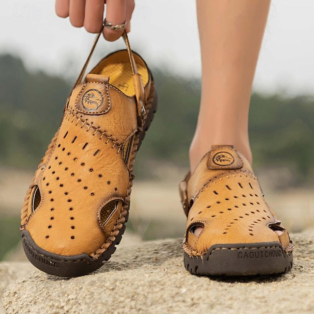 Men's Handmade Leather Closed-Toe Sandals for Casual Daily Comfort - 59 Monday