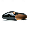 Men's Black Patent Leather Slip-On Loafers with Cross Strap for Formal - 59 Monday