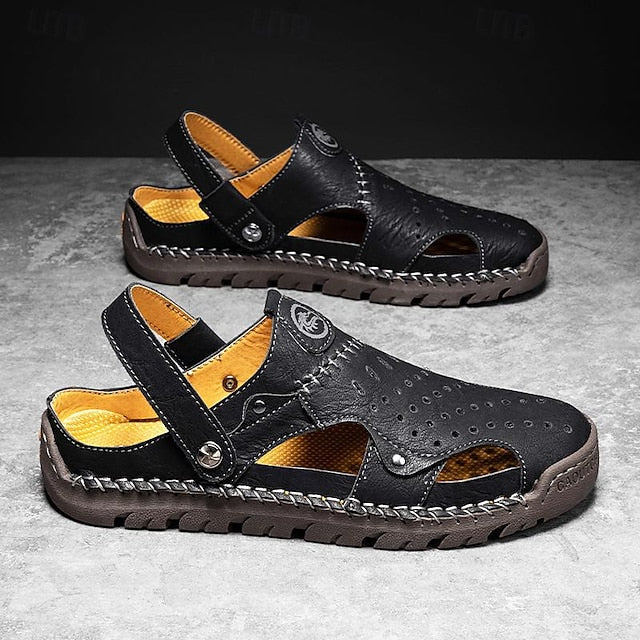 Men's Handmade Leather Closed-Toe Sandals for Casual Daily Comfort - 59 Monday