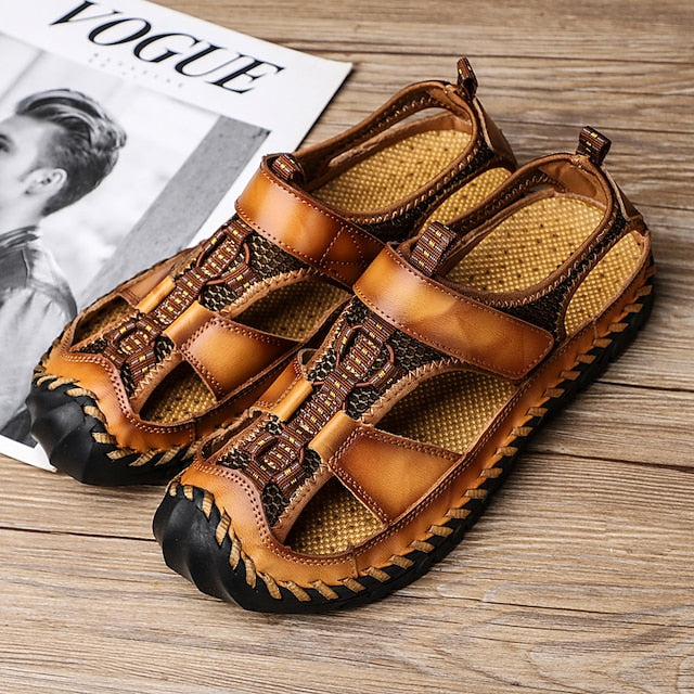 Men's Closed-Toe Leather Sandals with Breathable Mesh for Outdoor Use - 59 Monday
