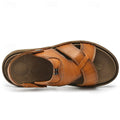 Men's Faux Leather Casual Sandals with Cross Strap and Hook-and-Loop Closure - 59 Monday