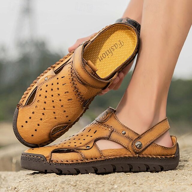 Men's Handmade Leather Closed-Toe Sandals for Casual Daily Comfort - 59 Monday