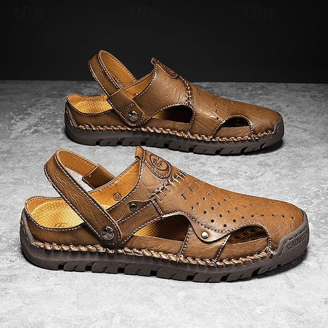 Men's Handmade Leather Closed-Toe Sandals for Casual Daily Comfort - 59 Monday