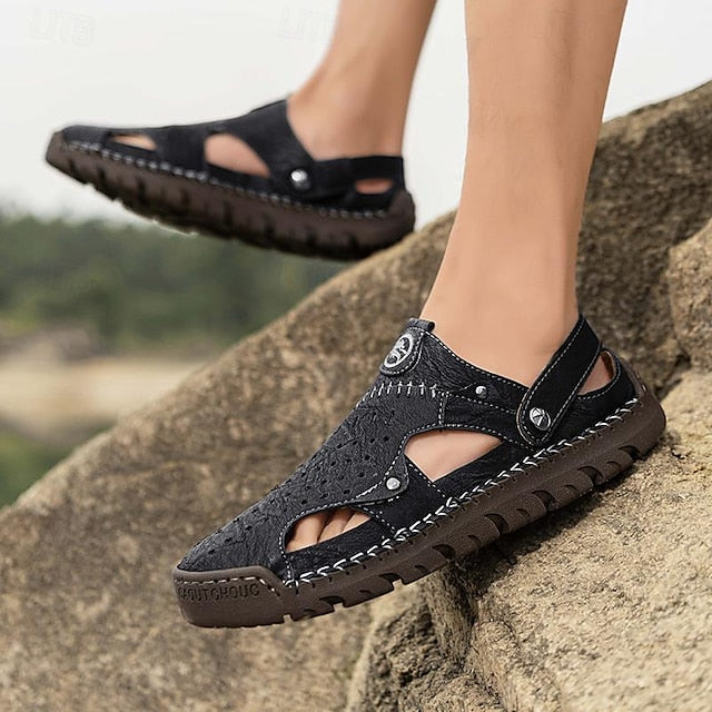 Men's Handmade Leather Closed-Toe Sandals for Casual Daily Comfort - 59 Monday