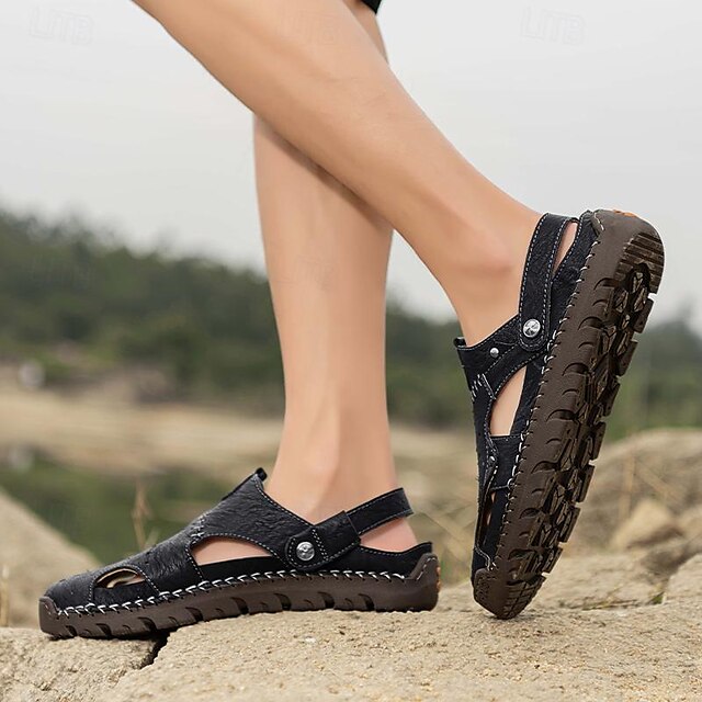 Men's Handmade Leather Closed-Toe Sandals for Casual Daily Comfort - 59 Monday