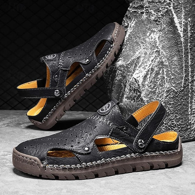 Men's Handmade Leather Closed-Toe Sandals for Casual Daily Comfort - 59 Monday